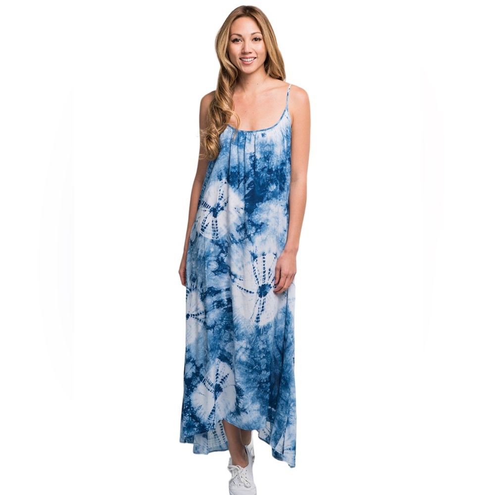 139. Lovestitch Denim Blue Tie Dye Maxi Dress One Size NWT